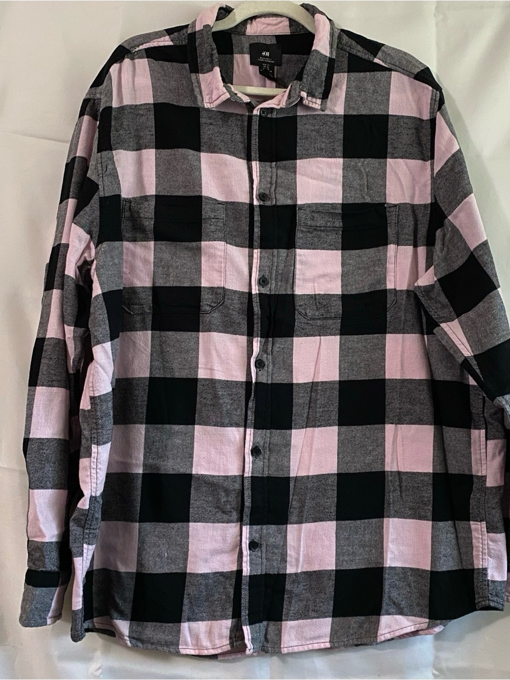 H&M Men’s XL Pink Black Plaid Flannel Shirt